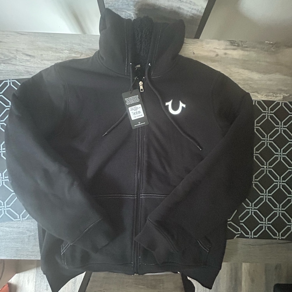 True Religion Black Bomber Jacket Varsity Style